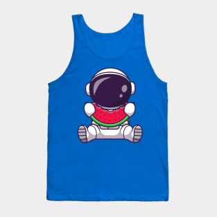 Astronaut Eating Watermelon Fruit Cartoon Tank Top